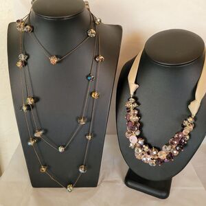 Lot of 2 Ali-Khan NY Crystal Beaded Necklaces Pink Purple Irridescent Colors